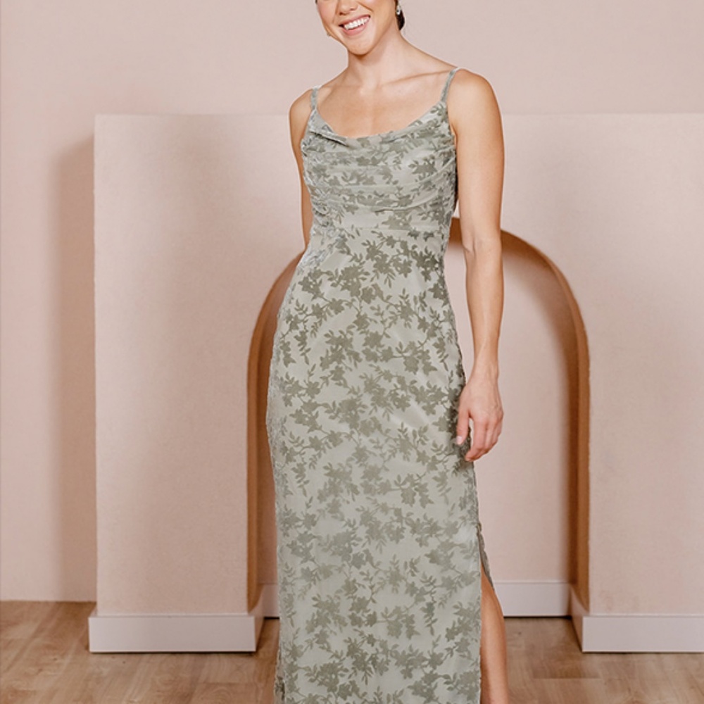 Revelry Skye Floral Burnout Velvet Bridesmaid Dress in Silver Sage - Picture 1 of 5